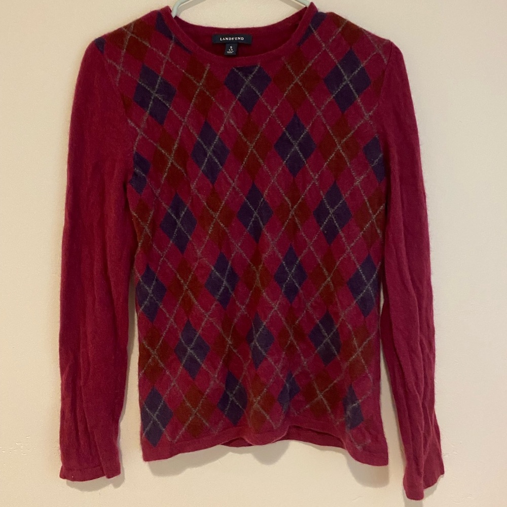 Lands End Maroon Argyle Sweater!